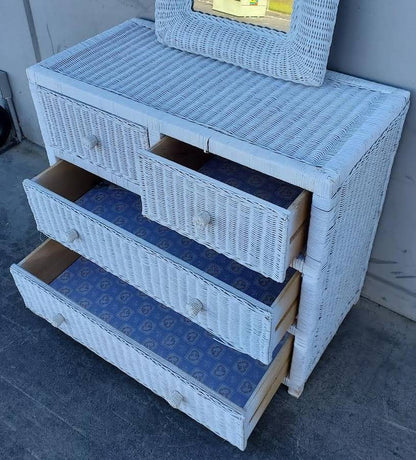 White wicker dresser with mirror