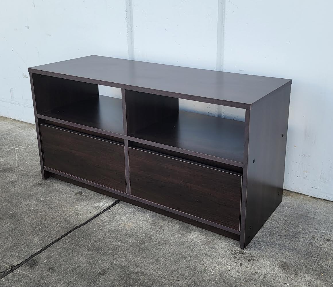 tv stand cabinet 2 drawers dark wood