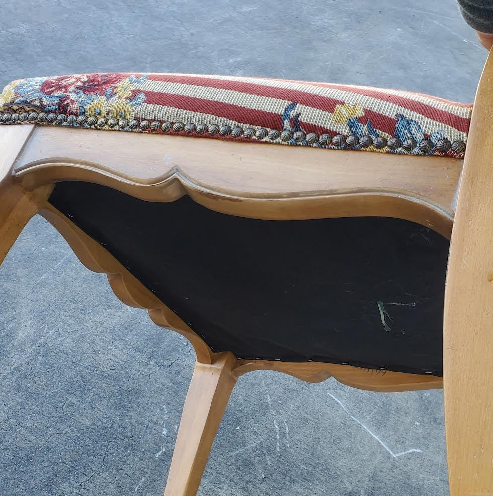 antique/ vintage side dining chair striped floral cushion