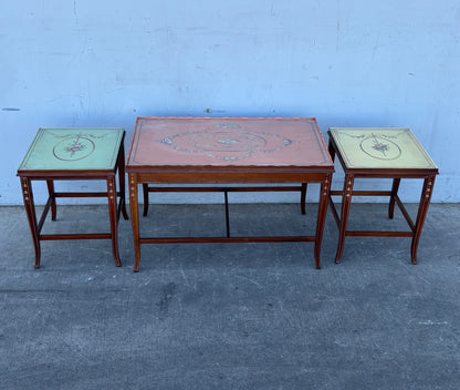 Mid-Century English Regency Adam Style Mahogany Hand Painted Nesting Coffee/end Tables 3