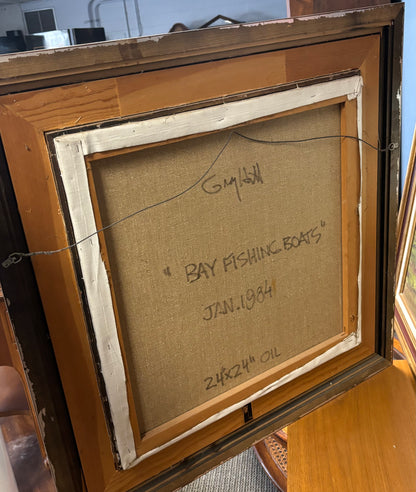 Bay fishing boats 1984 oil painting signed