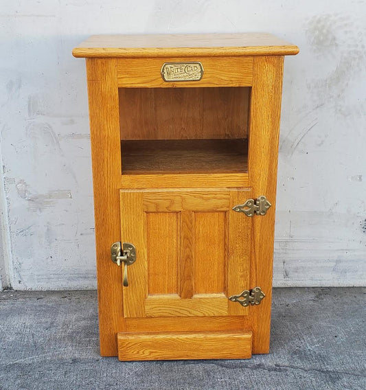White Clad oak Ice Box/ nightstand /end/ side table storage cabinet