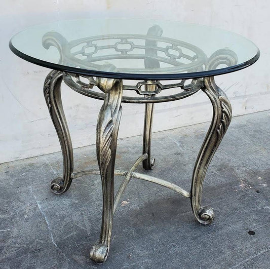 Round glass top end/side table metal frame