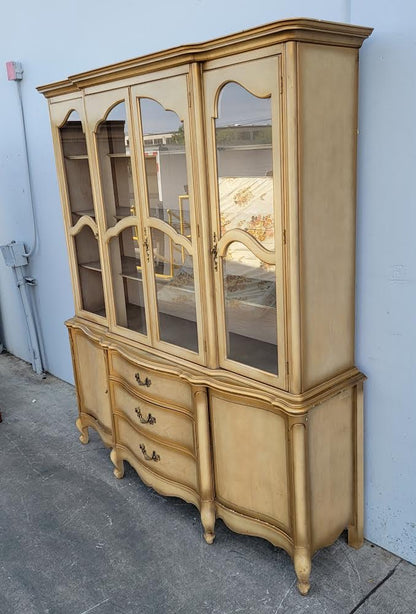 J B Van Sciver Co. light wood China hutch display cabinet antique/ vintage French provincial