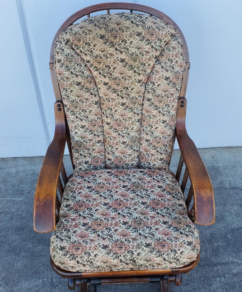 antique/ vintage rocking armchair floral cushion
