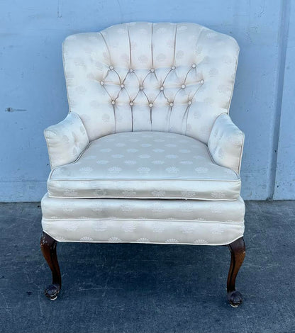 French Style Tufted Curved Back Wing White Chair