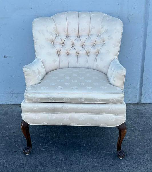 French Style Tufted Curved Back Wing White Chair