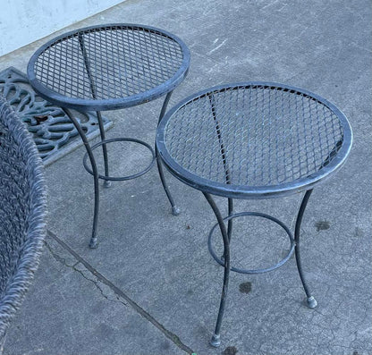 Black Metal Outdoor Round Table With 6 Chairs 2 Small Tables and 1 umbrella