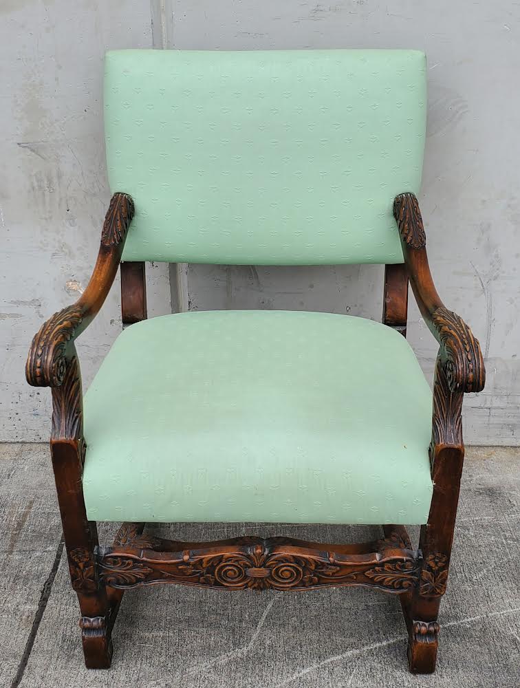 Green carved armchair antique/vintage