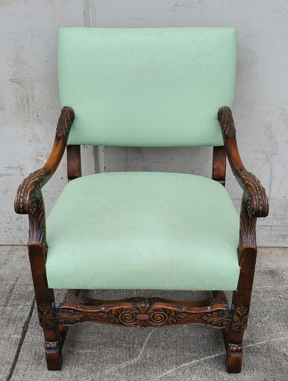 Green carved armchair antique/vintage