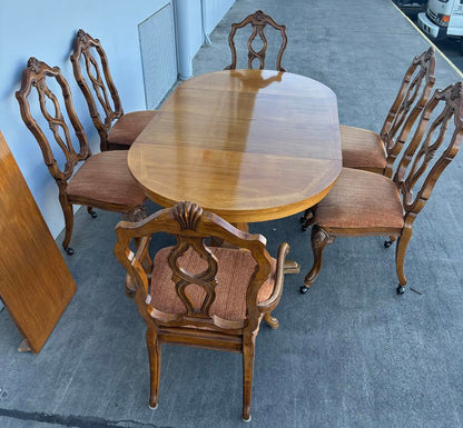 Pecan Wood Dining Table W/6 Chairs