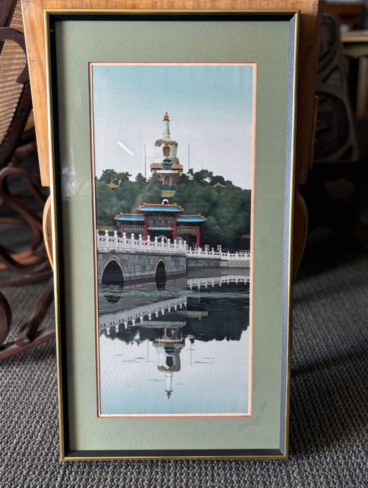 Beihai Park Embroided Chinese Framed 29.5”x16”