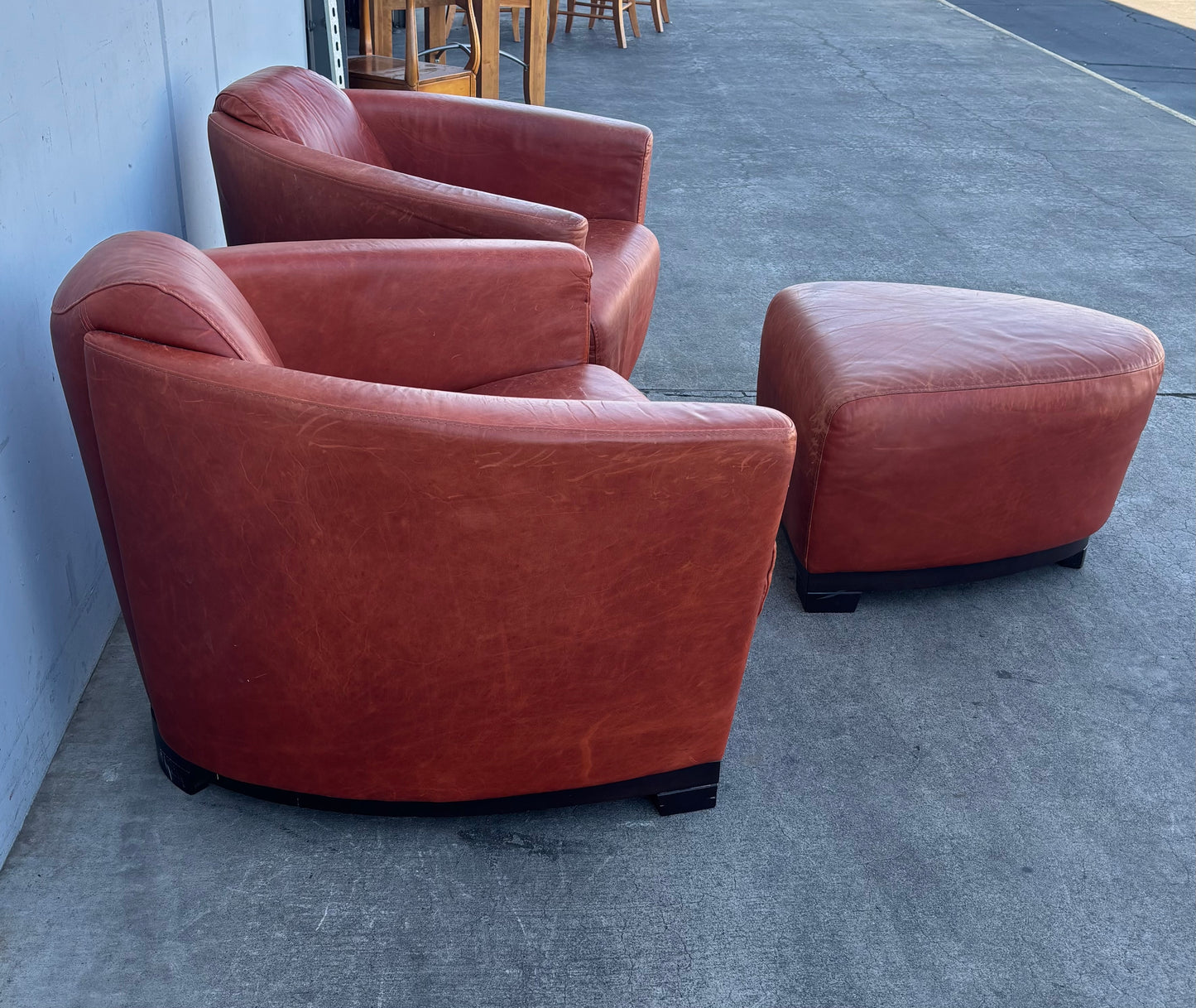 Red leather style Italian (2) club/ accent chairs and ottoman/ footrest