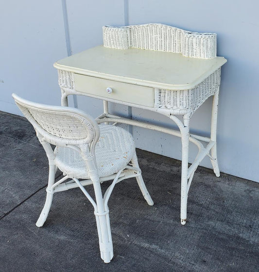 white wicker desk with chair