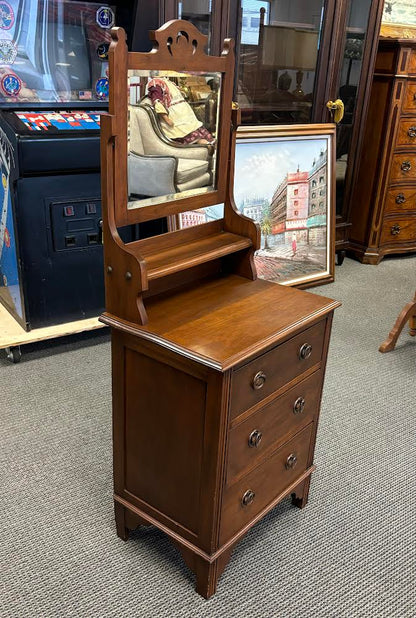 Vintage Walnut Tall Small Dresser Chest With Mirror
