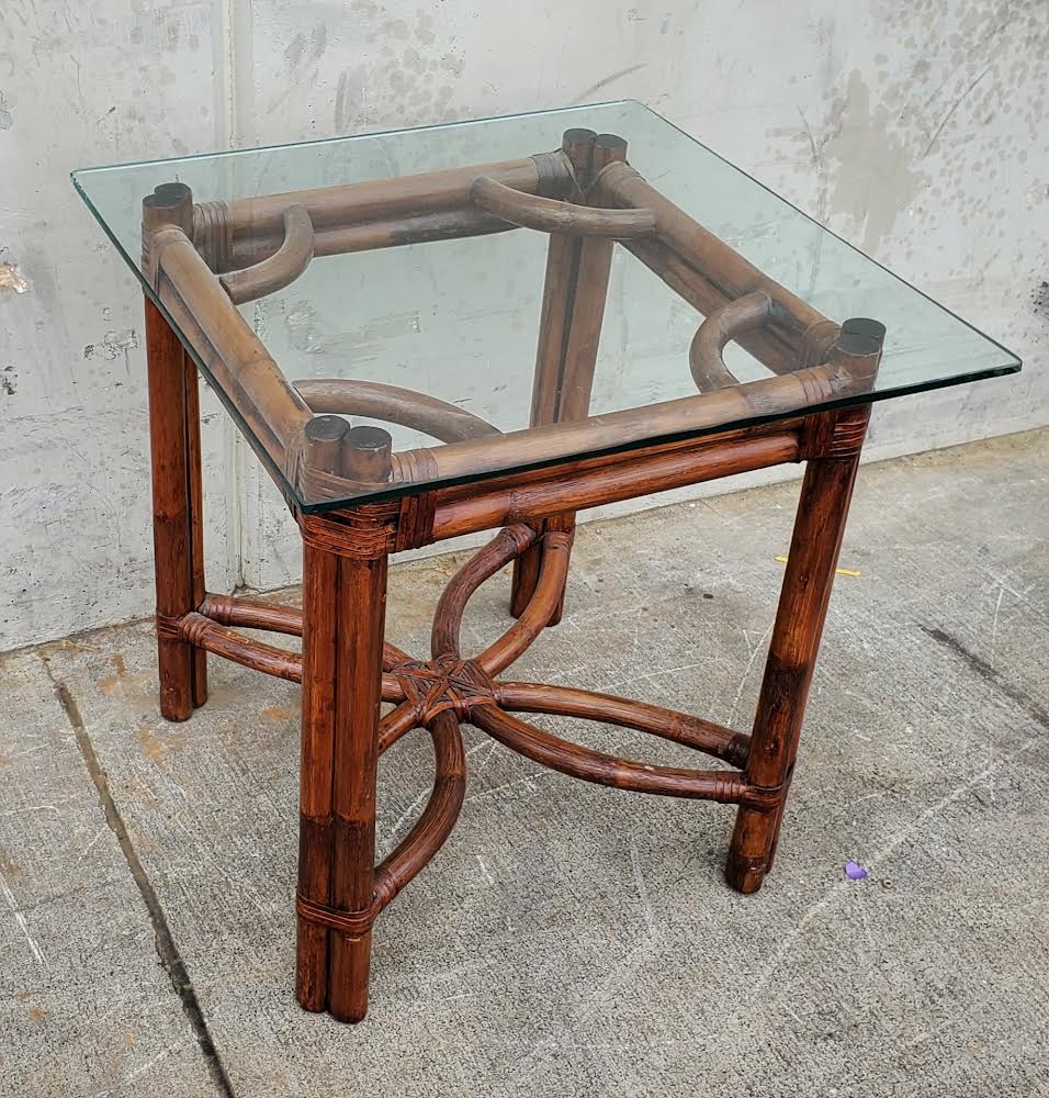 Glass top end/side table faux bamboo