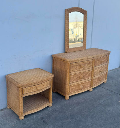 Pier 1 Wicker Dresser with Mirror and Side Table/Nightstand