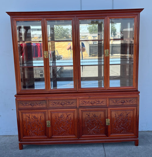 Rosewood Chinese 4 door Display Cabinet Hutch Glass