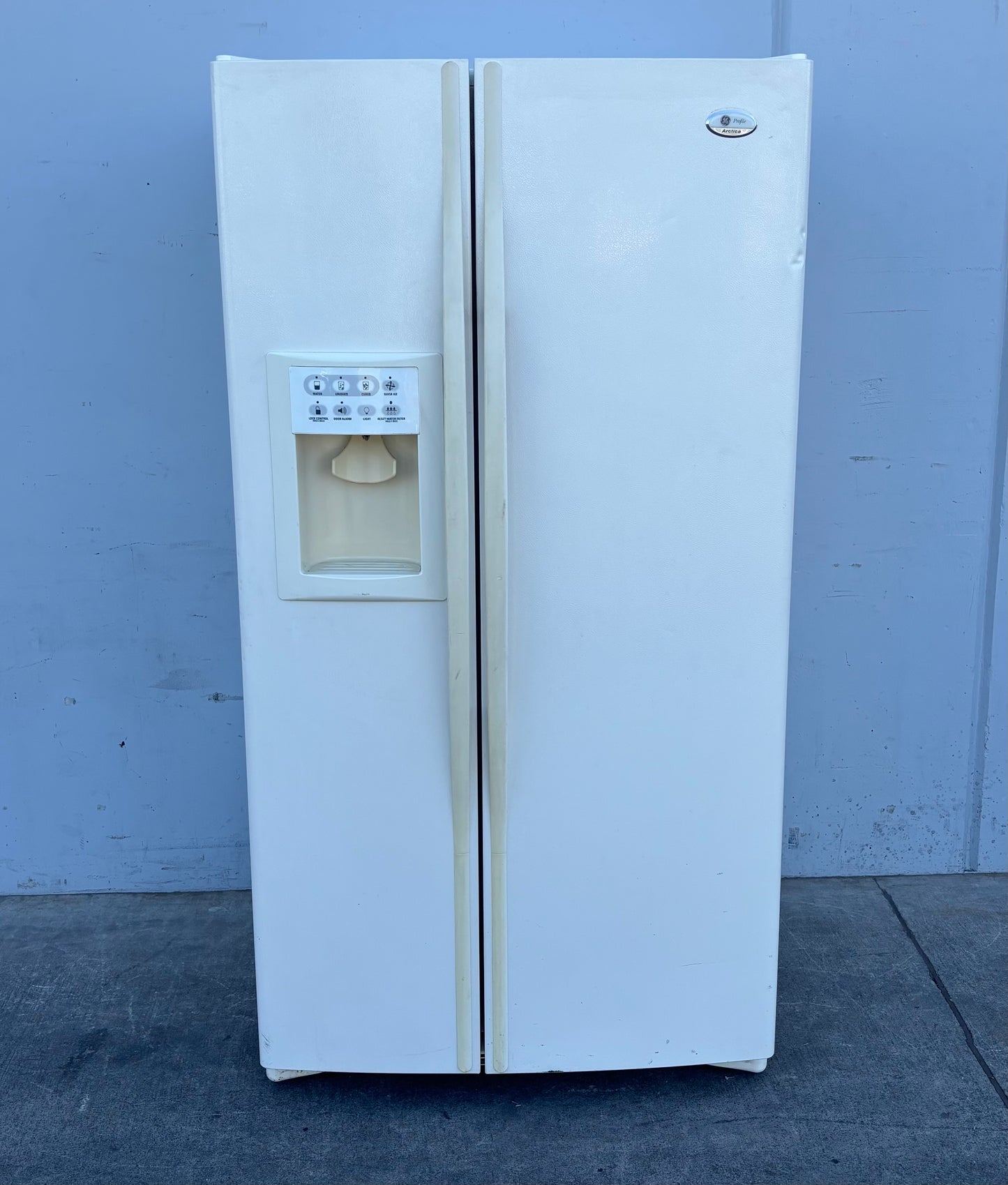 GE profile arctica white side by side refrigerator