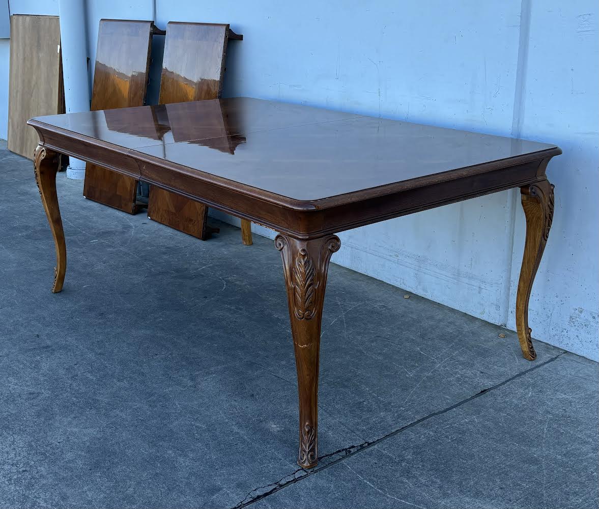 Vintage Wood Carved Dining Table with leaves