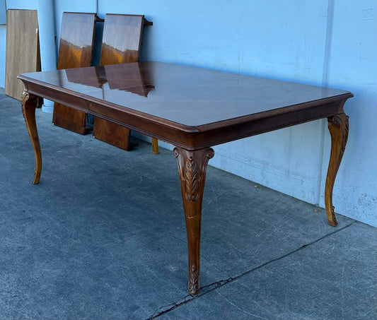 Vintage Wood Carved Dining Table with leaves