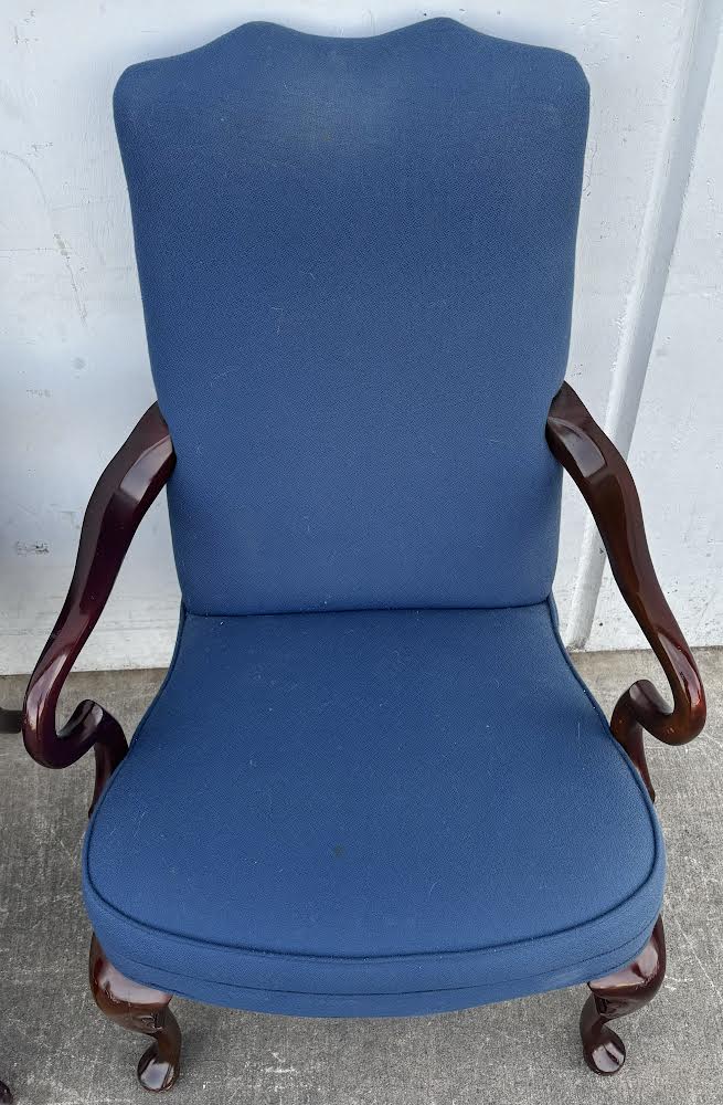 2 Navy Upholstered Gooseneck Armchairs