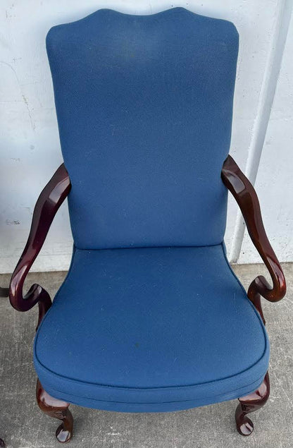 2 Navy Upholstered Gooseneck Armchairs