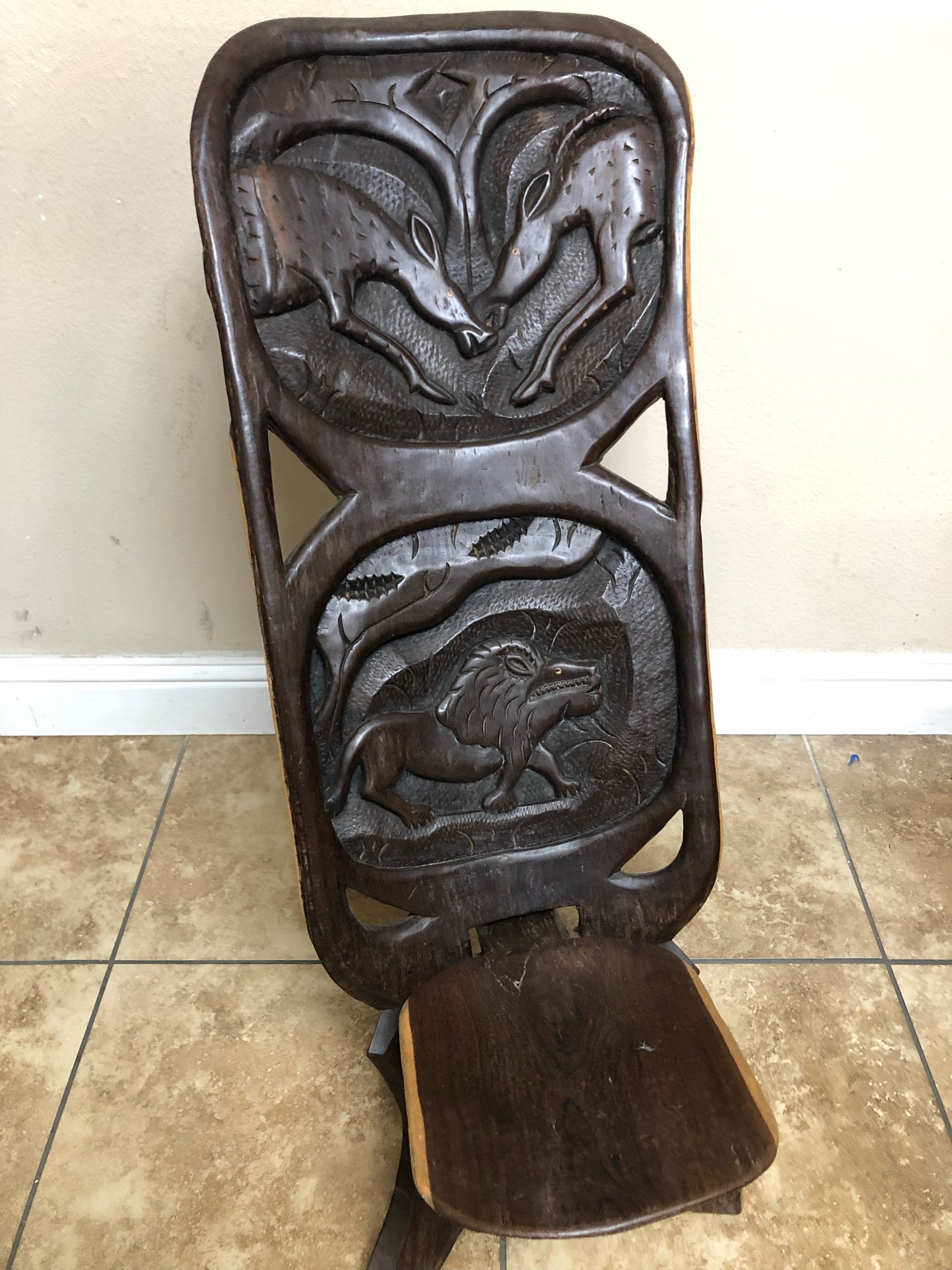 1950s Vintage African Palaver Chair, Handmade Tribal Hardwood Chairs