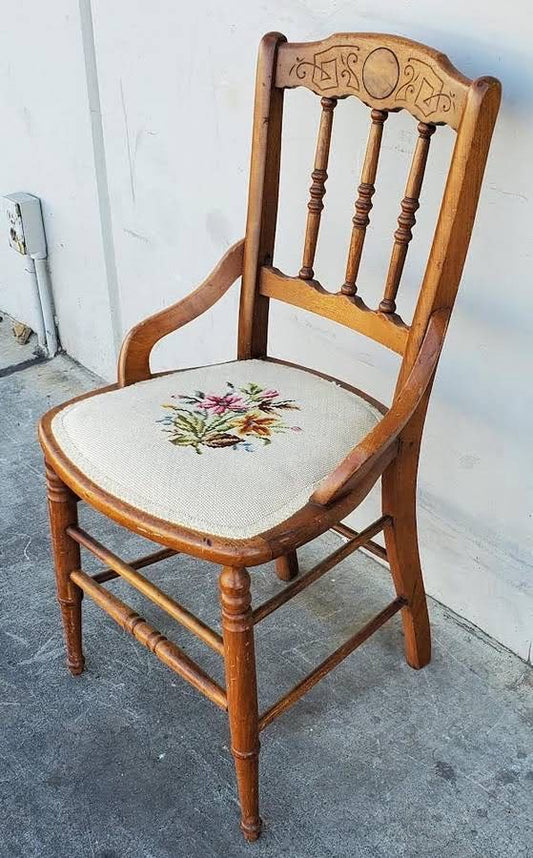 Perry’s Upholstery needlepoint floral cushion armchair