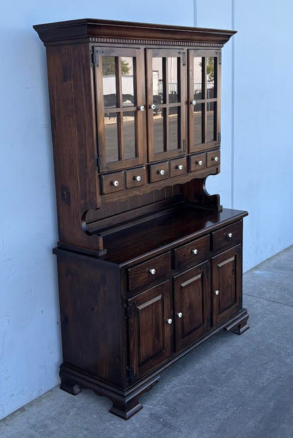 Antique Dark Stain Hutch Kitched Organizer China Cabinet