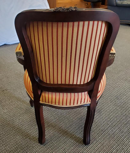 antique/vintage dark wood accent armchair yellow cushion louis xv style