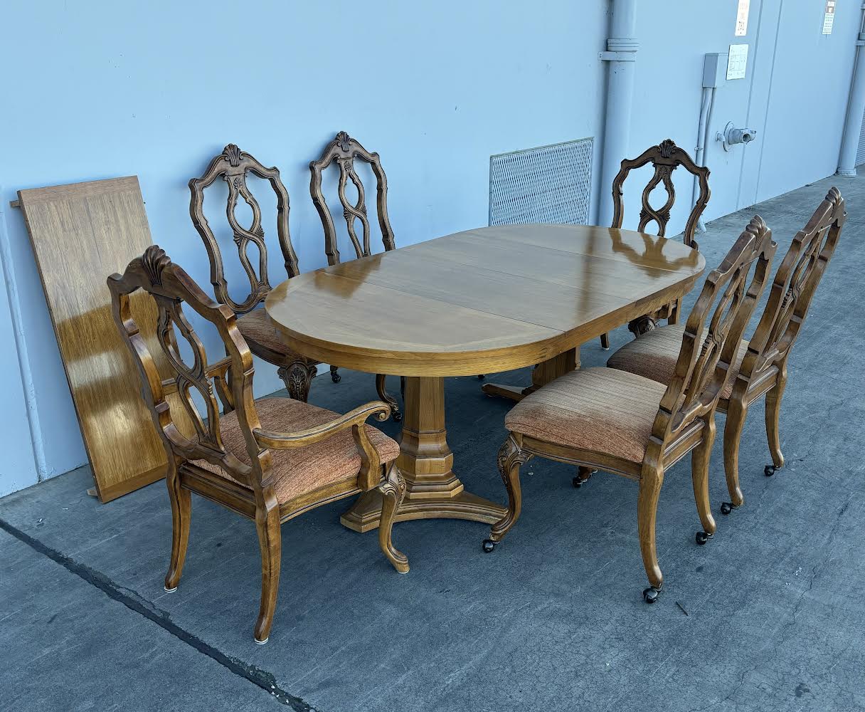 Pecan Wood Dining Table W/6 Chairs