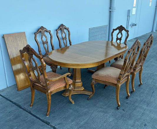 Pecan Wood Dining Table W/6 Chairs
