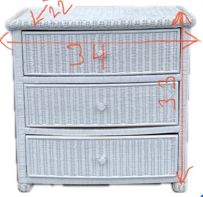 white wicker/ cane /rattan dresser with 2 nightstands end/side tables set