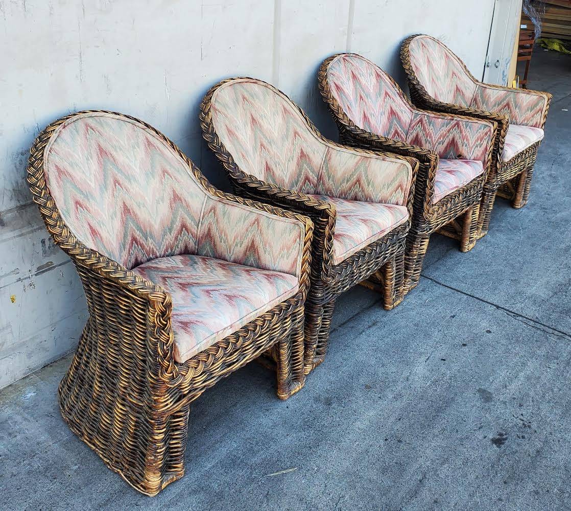 Wicker/rattan lounge armchairs (4)