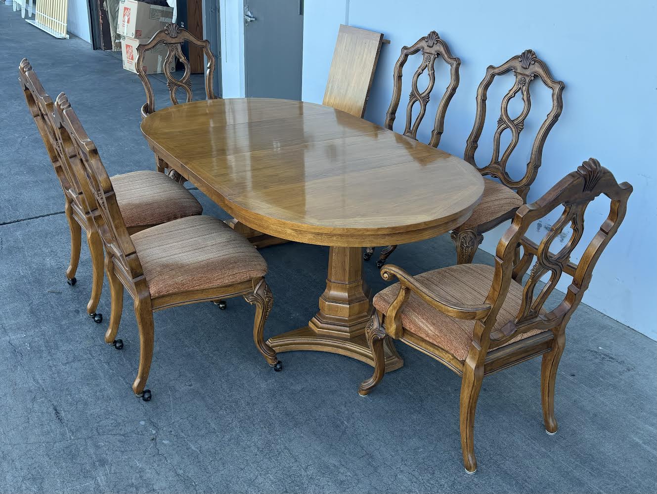 Pecan Wood Dining Table W/6 Chairs