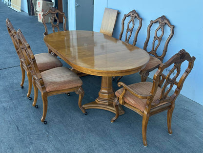 Pecan Wood Dining Table W/6 Chairs