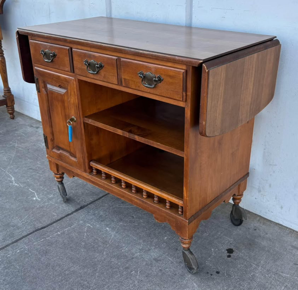 Dark Wood Kitchen Buffet Cabinet on Wheels