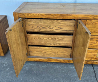 Vintage Cane & Oak Dresser with side Table