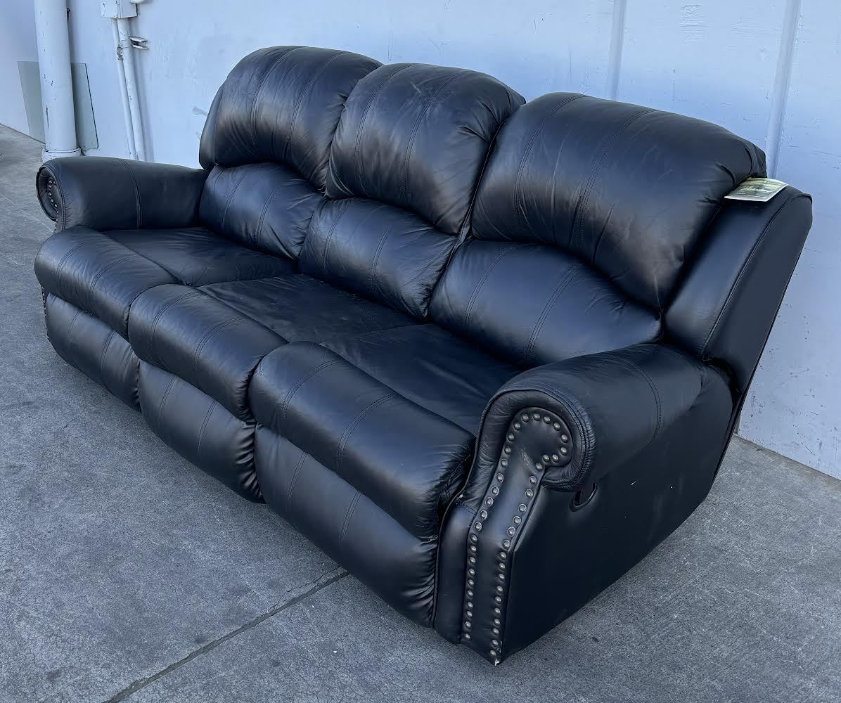 Black Leather 3 Seat Recliner Sofa