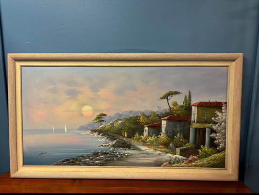 LARGE ORIGINAL OIL ON CANVAS SEA SHORE PAINTING SIGNED