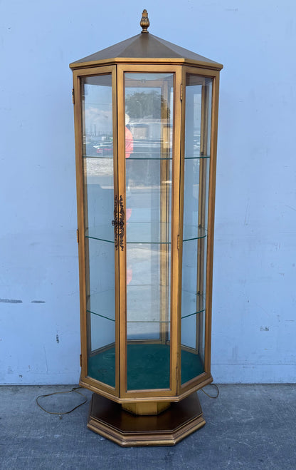 Mid Century Modern Octagonal China Display Cabinet Glass w Light