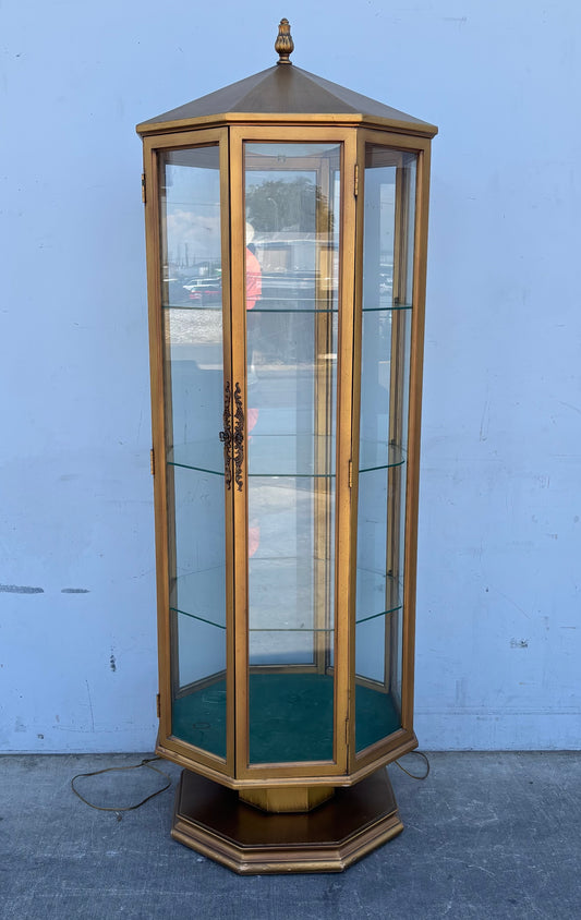 Mid Century Modern Octagonal China Display Cabinet Glass w Light
