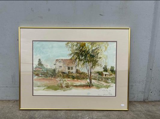 Framed Sketch Watercolor 1979 Summer Afternoon Valley