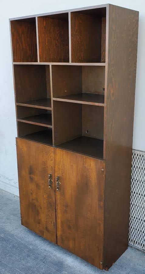 Mid century modern bookcase cabinet dark wood