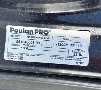 Poulan Pro 550 Series 158 cc Self Propelled Lawn Mower (works)