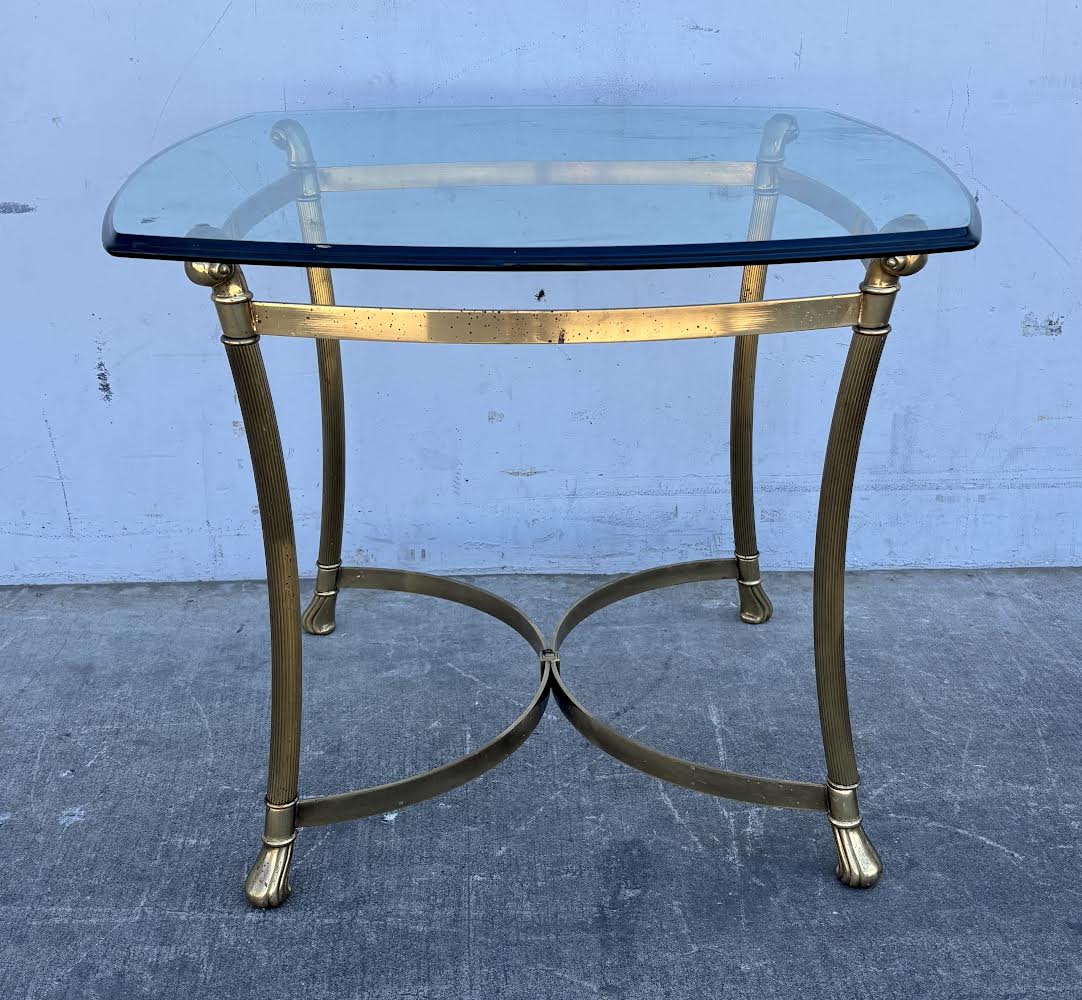 Antique 20th Century Brass Gold Glass Top Table End Table Coffee Table