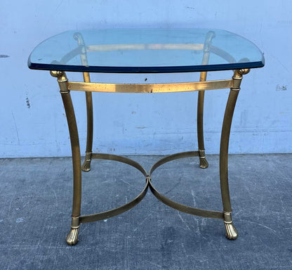 Antique 20th Century Brass Gold Glass Top Table End Table Coffee Table