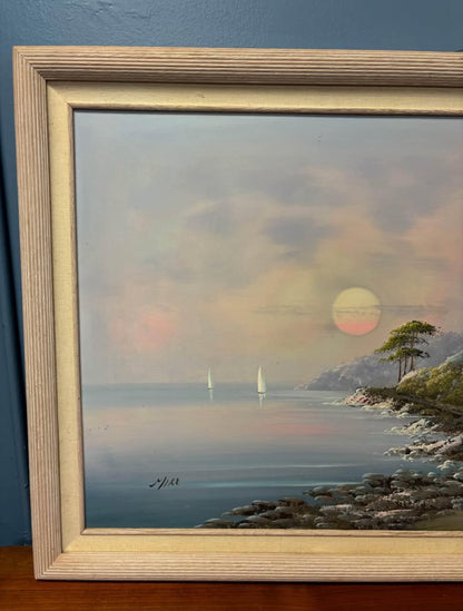 LARGE ORIGINAL OIL ON CANVAS SEA SHORE PAINTING SIGNED