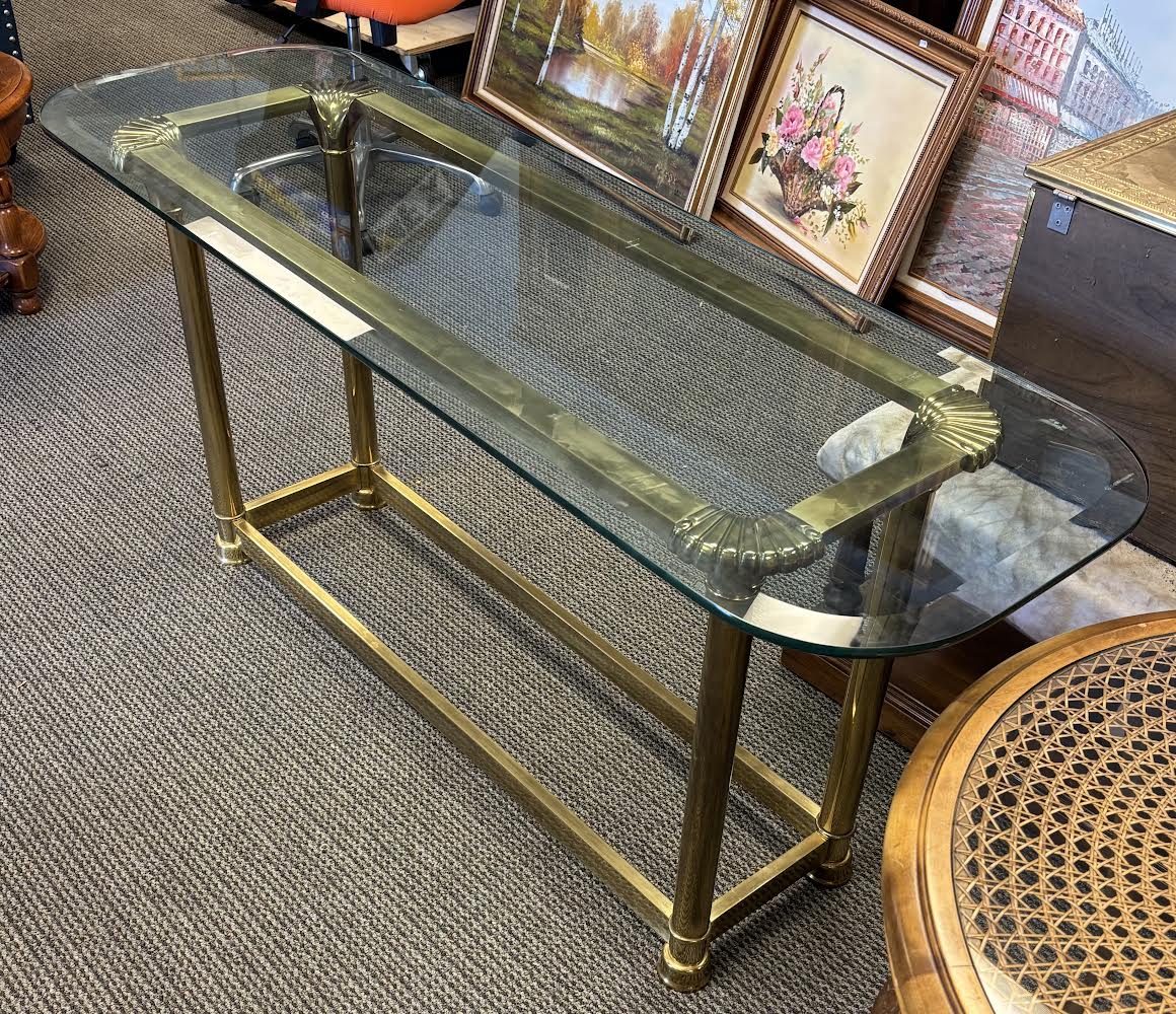 Vintage Mastercraft Style Brass & Glass Sofa Table